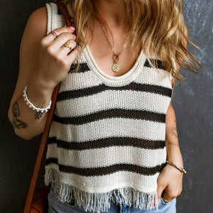 Striped Knitted Tank with Fringe