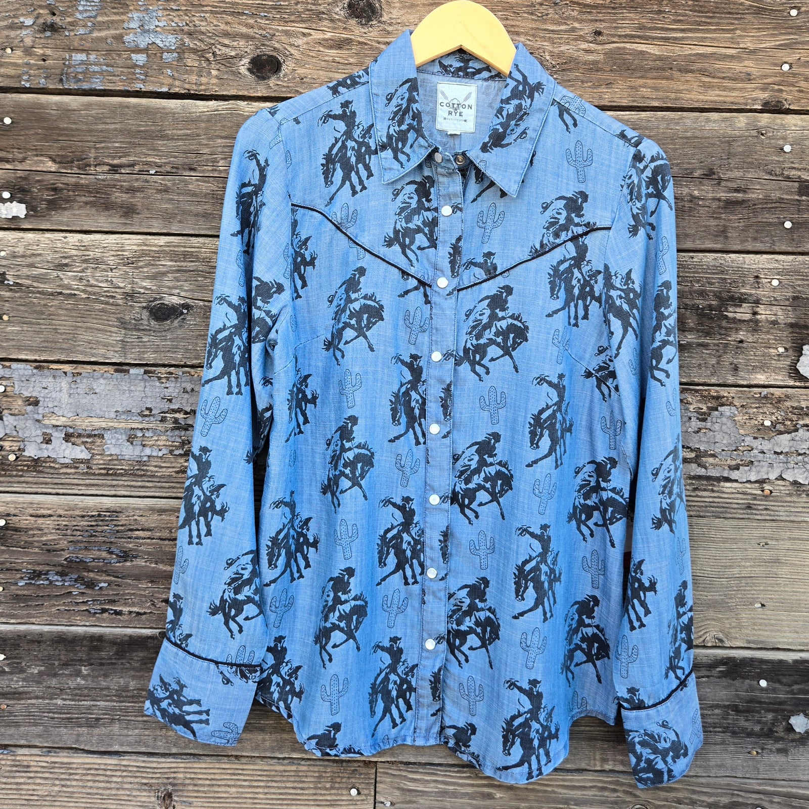 Cotton and Rye - Cactus Rose Buckaroo Cowgirl Denim Shirt