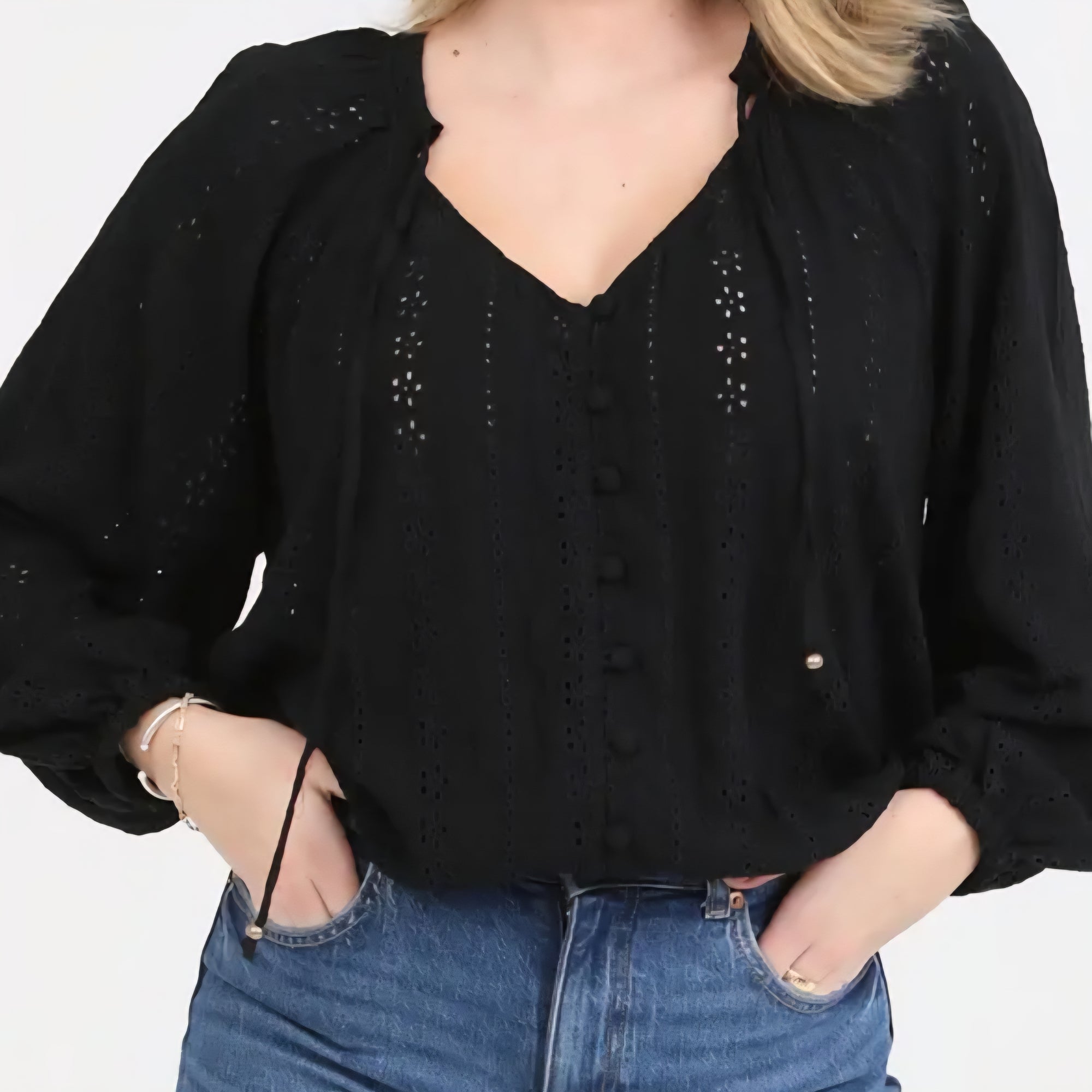 Angie - Eyelet Top - Black