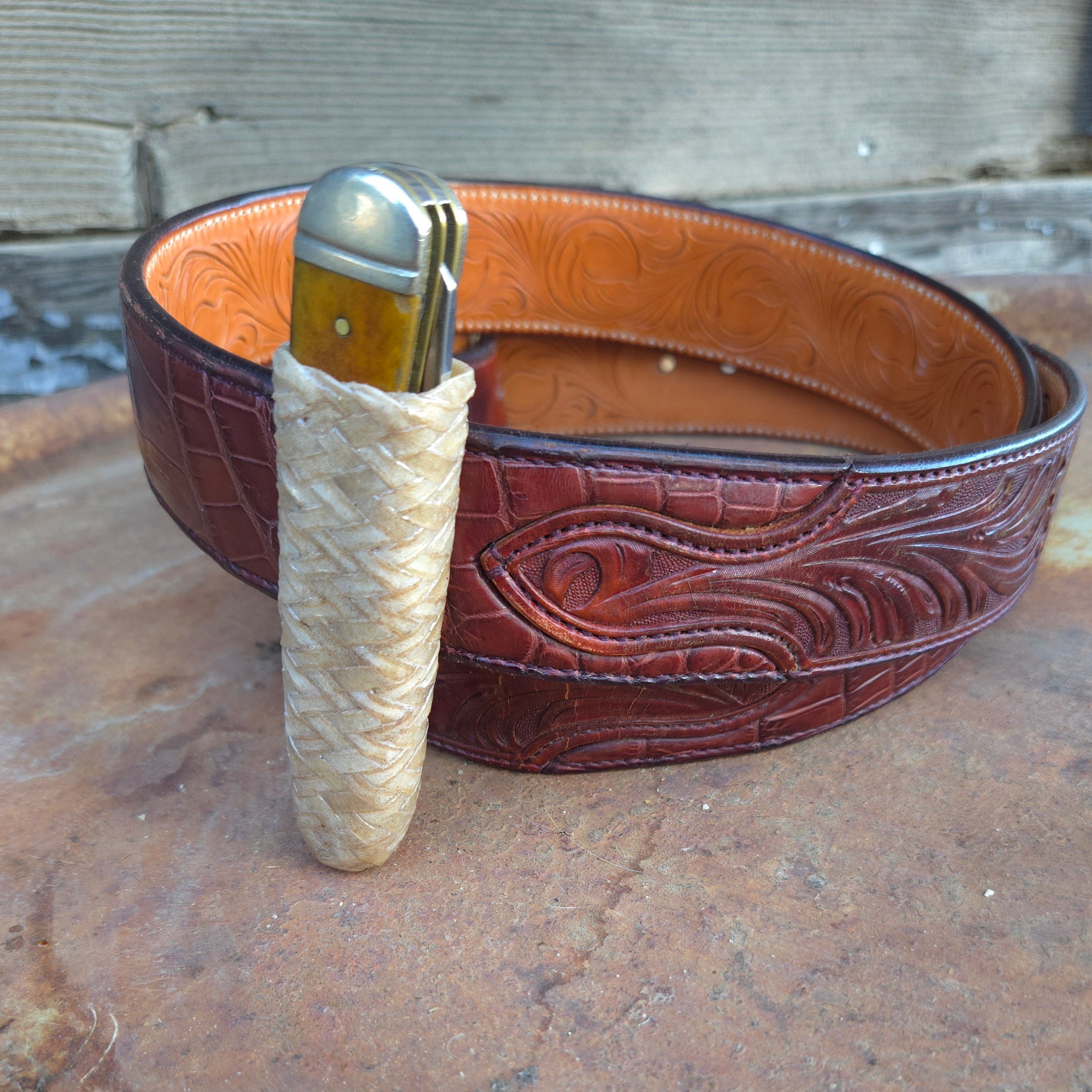 Rawhide Braided Knife Sheath - Vertical - Allgood Custom Leather