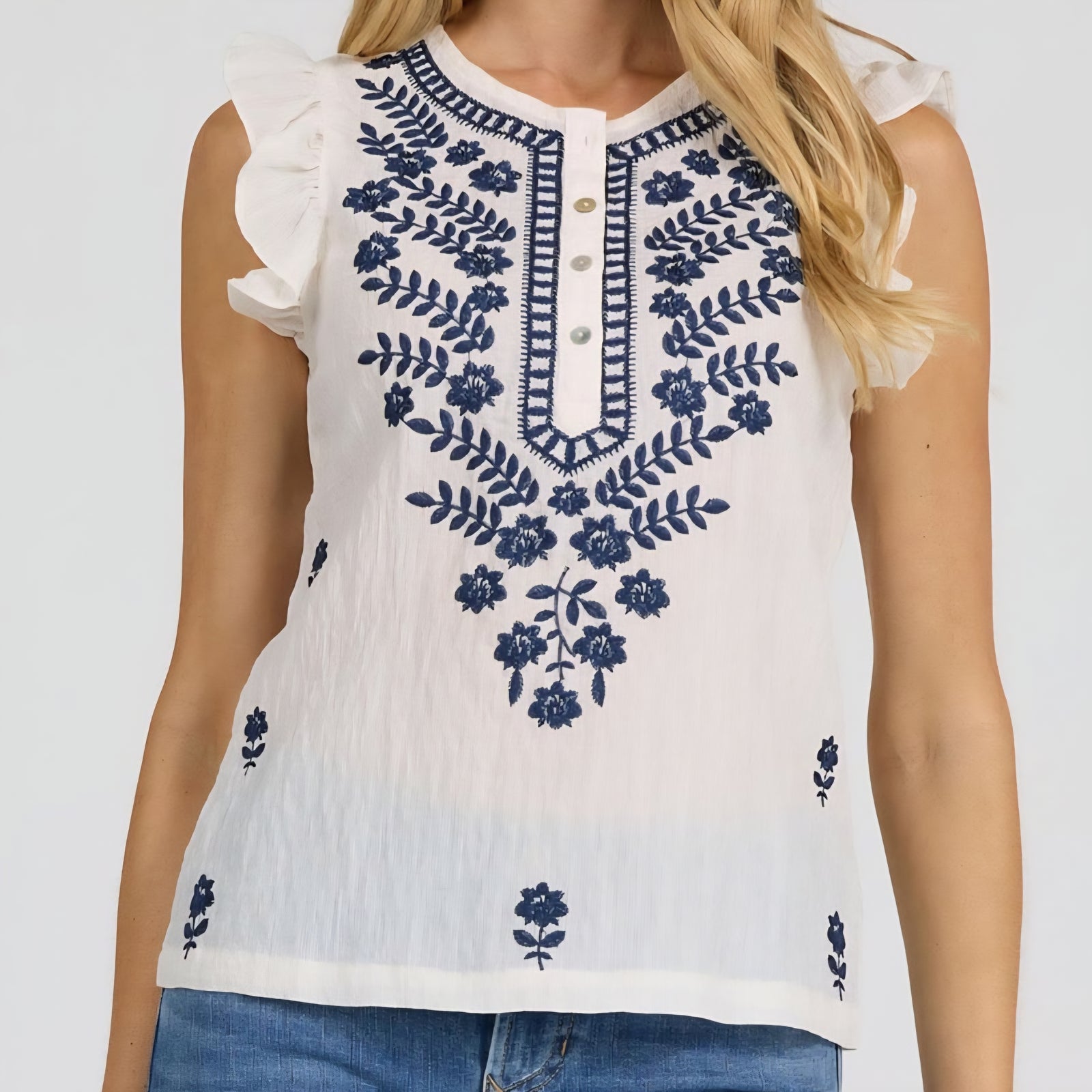 Dear John Denim - Nicola Blouse - Egret Embroidery
