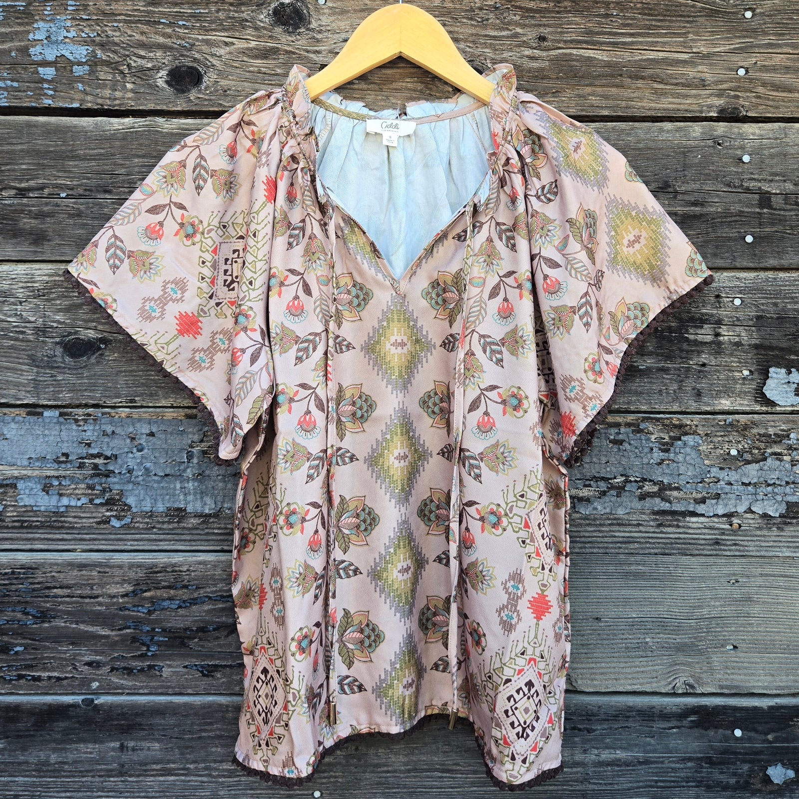 Oddi - Southwest Floral Blouse - Tan