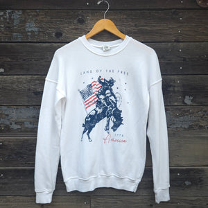 "Land of the Free" - Mineral Wash Sweatshirt - White