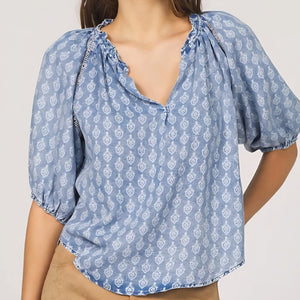 Dear John - Costa Blouse - Tencel Blue Tulip