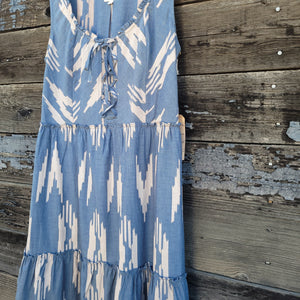 Cotton and Rye - Ikat Print Chambray Blue Maxi Dress