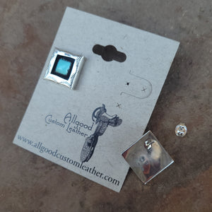 Square Stamped Sterling and Turquoise Shadowbox Earrings