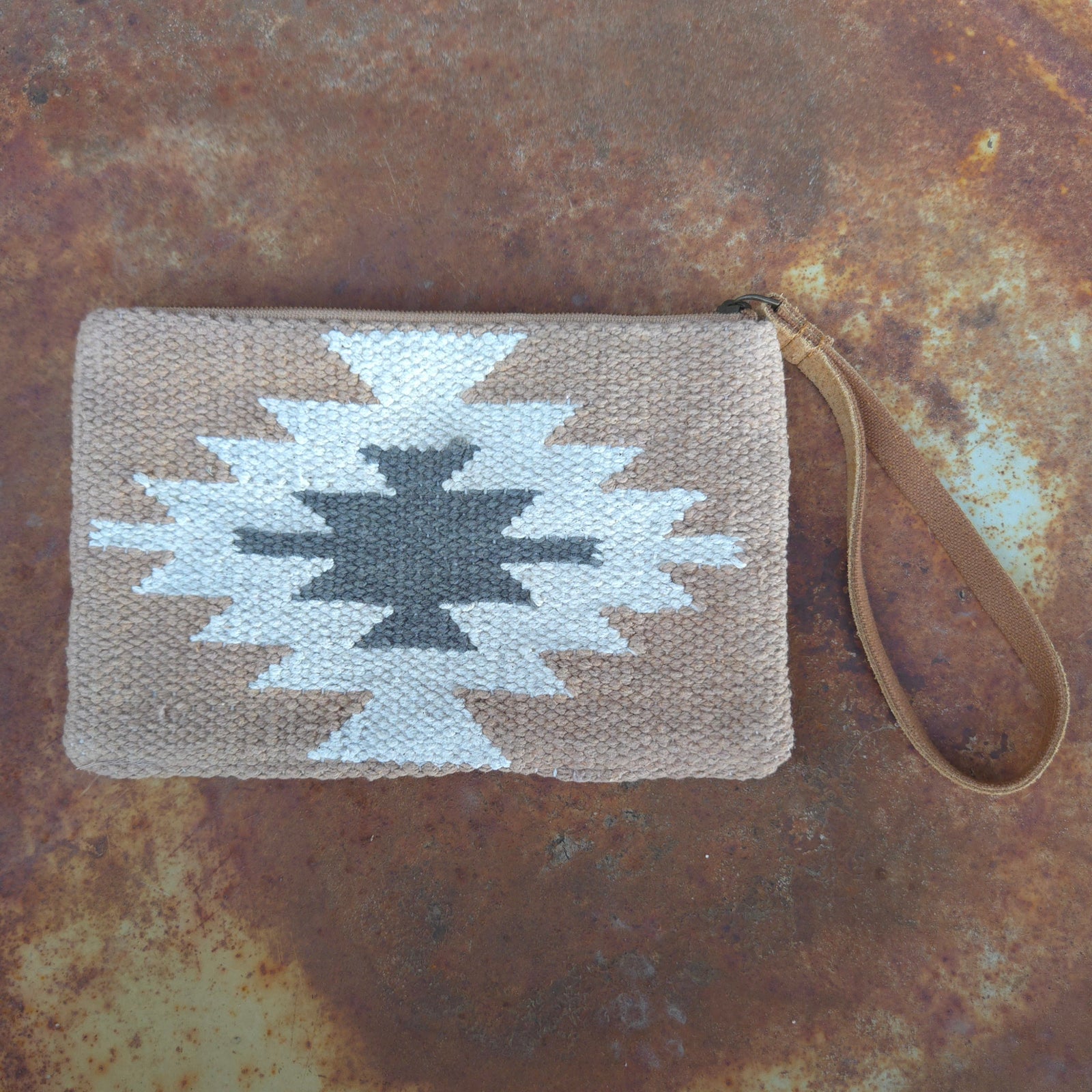 Southwestern Wristlet Clutch - Tan, Cream, & Grey