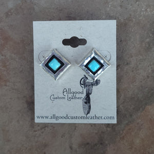 Square Stamped Sterling and Turquoise Shadowbox Earrings