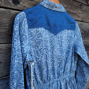 Cotton and Rye - Blue Floral Paisley Western Shirt Dress