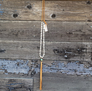 J. Forks - Freshwater Pearl, Turquoise, & Leather Tassel Necklace