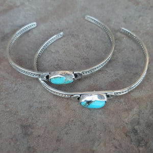 Kingman Turquoise and Sterling Cuff Bracelet with Rope