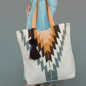 Southwestern Tote Bag - White, Grey and Camel