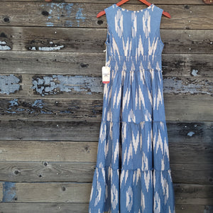 Cotton and Rye - Ikat Print Chambray Blue Maxi Dress
