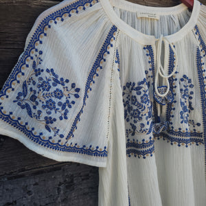 Lovestitch - White Embroidered Short Sleeve Blouse