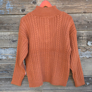 Cotton and Rye - Rust Cable Knit 1/4 Zip Sweater