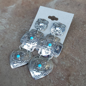 Sterling Silver Stamped 3 Tier Earrings with Campitos Turquoise