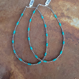 Sterling Silver and Turquoise Rondelle 18" Navajo Style Necklace