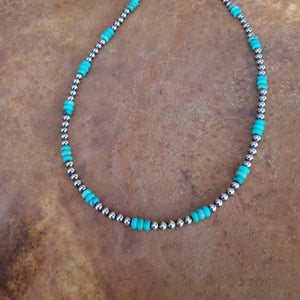 Sterling Silver and Turquoise Rondelle 18" Navajo Style Necklace