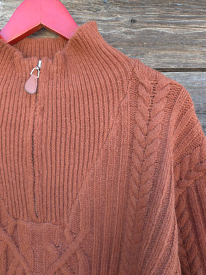 Cotton and Rye - Rust Cable Knit 1/4 Zip Sweater