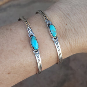 Kingman Turquoise and Sterling Cuff Bracelet with Rope