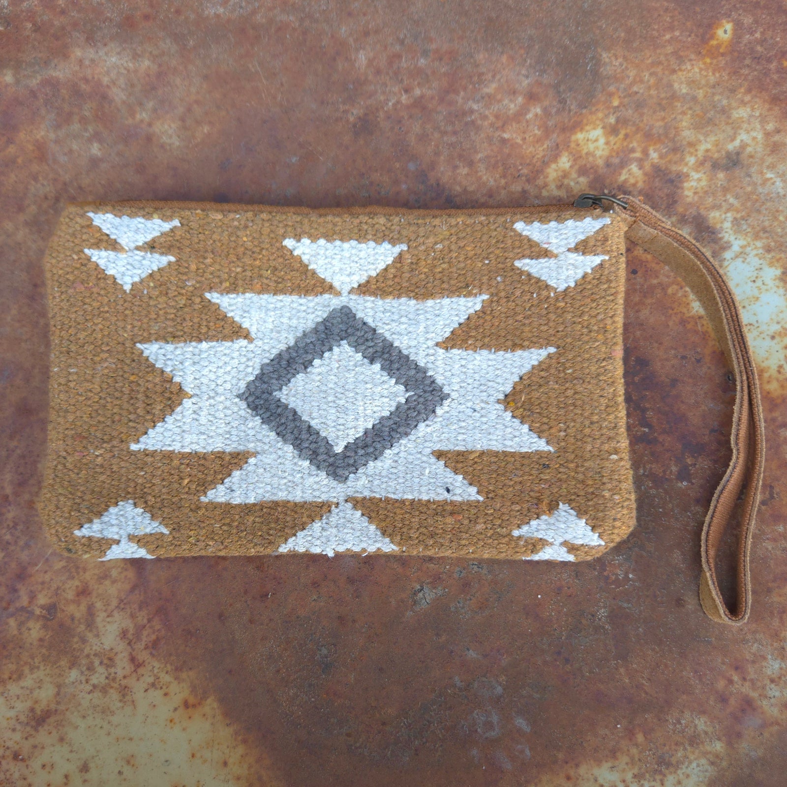 Southwestern Wristlet Clutch - Camel, Cream, & Grey