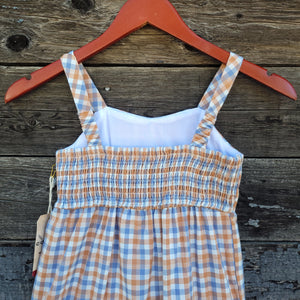 Cotton and Rye - Girls Rust and Chambray Blue Checkered Tank Dress
