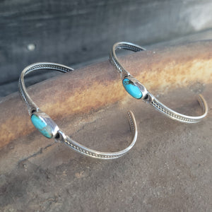 Kingman Turquoise and Sterling Cuff Bracelet with Rope