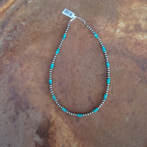 Sterling Silver and Turquoise Rondelle 18" Navajo Style Necklace