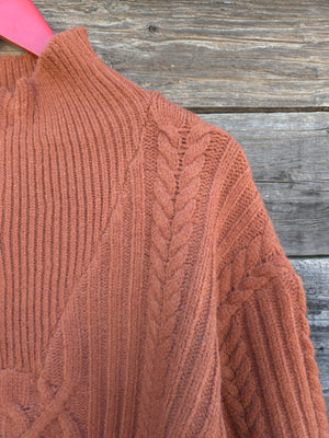 Cotton and Rye - Rust Cable Knit 1/4 Zip Sweater