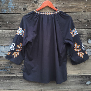 Black Embroidered 3/4 Sleeve Blouse