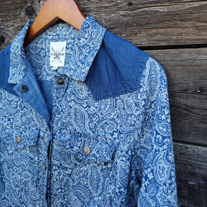 Cotton and Rye - Blue Floral Paisley Western Shirt Dress