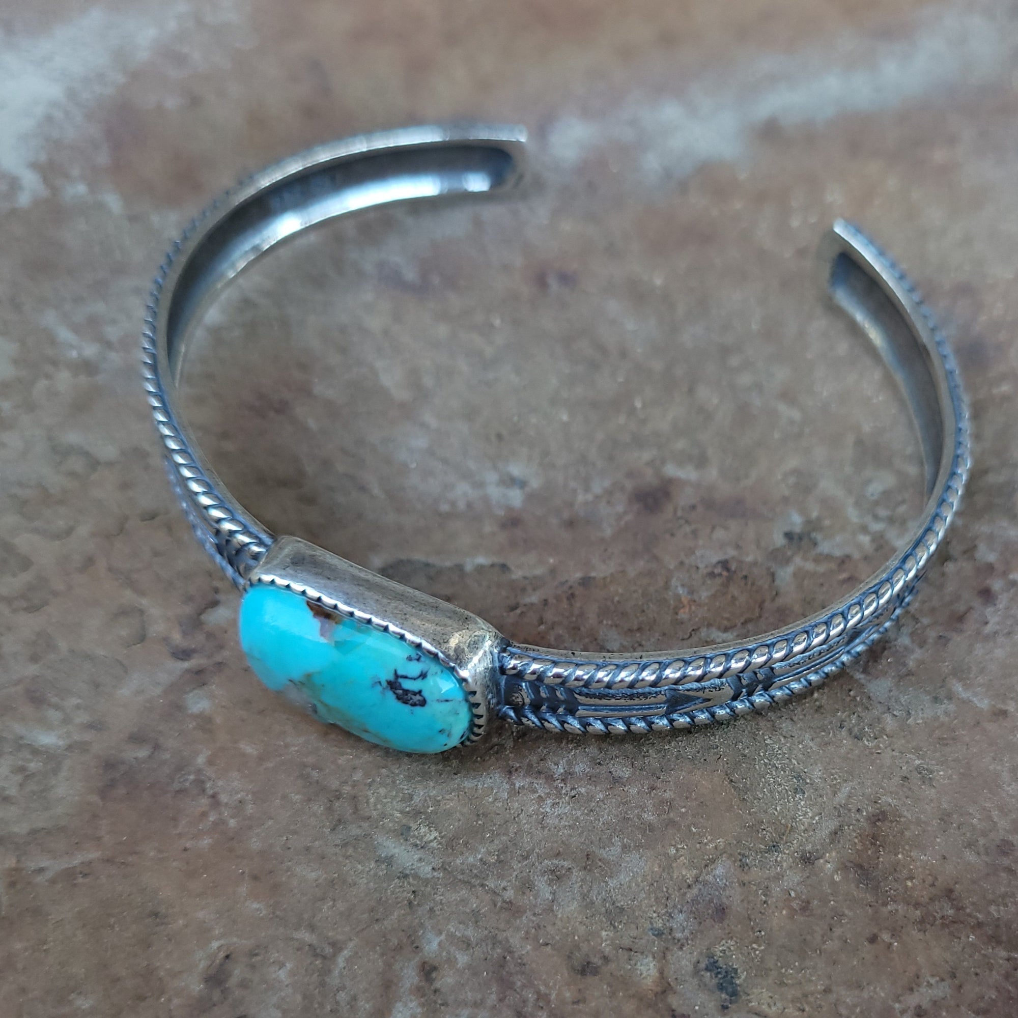 Cuff Bracelet - Single Rectangle Turquoise Stone with Arrow Sides