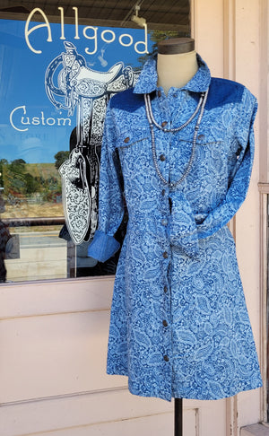 Cotton and Rye - Blue Floral Paisley Western Shirt Dress