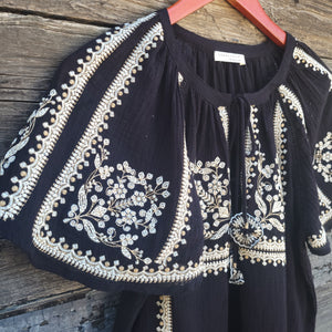 Lovestitch - Black Embroidered Short Sleeve Blouse