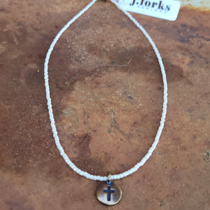 J. Forks - Seed Bead and Bronze Cross Necklace