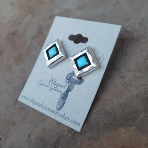 Square Stamped Sterling and Turquoise Shadowbox Earrings