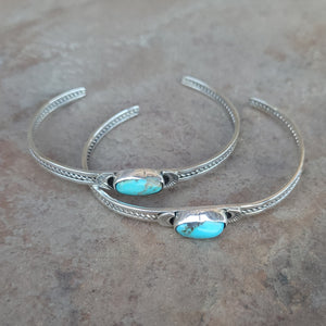 Kingman Turquoise and Sterling Cuff Bracelet with Rope