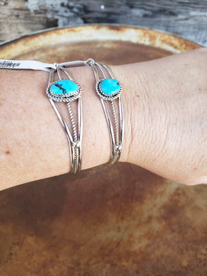 Turquoise and Sterling Silver 3 Wire Shank Cuff Bracelet