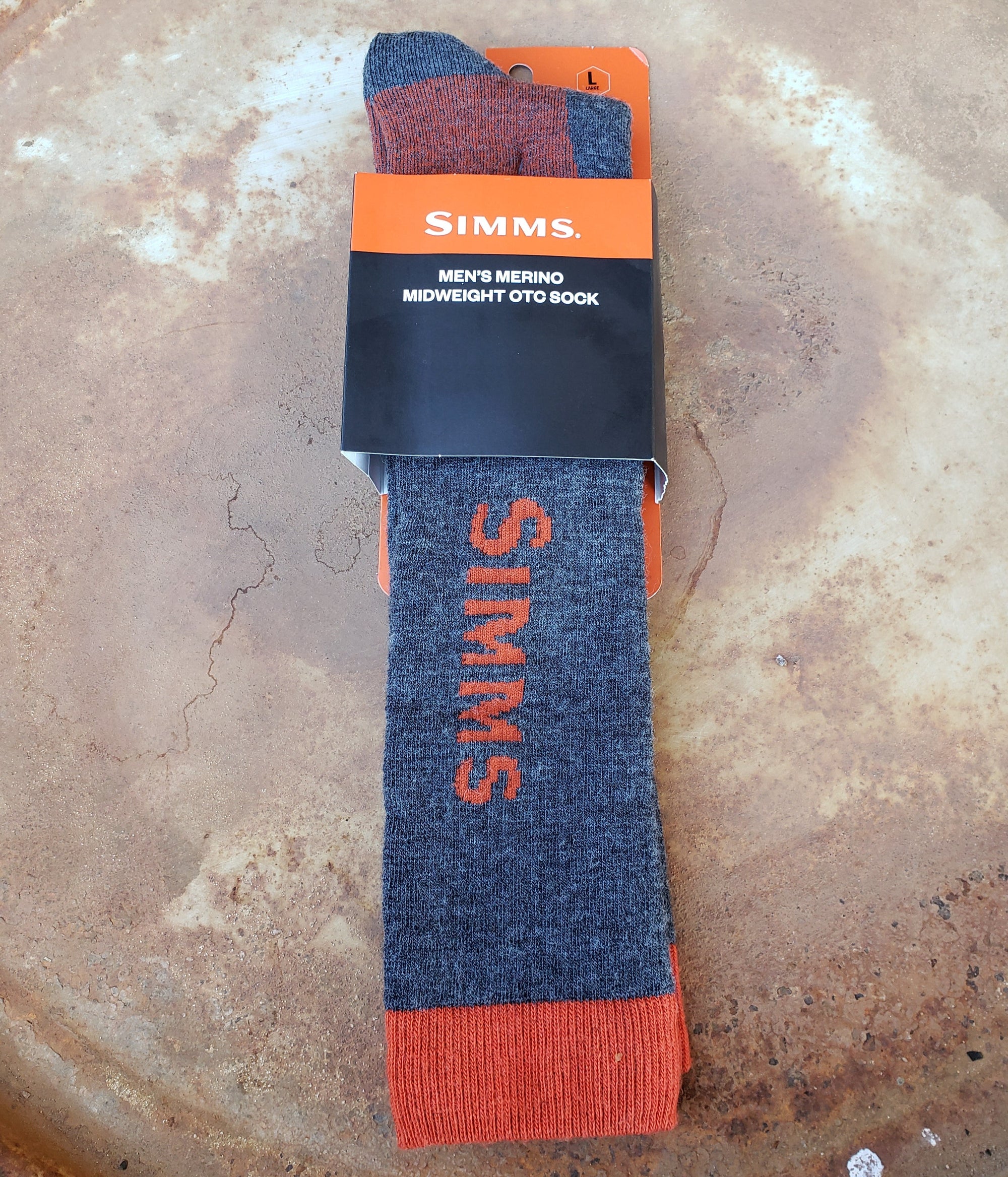 Simms Merino Midweight Over-the-Calf Sock - Carbon and Rust