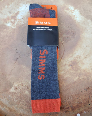 Simms Merino Midweight Over-the-Calf Sock - Carbon and Rust