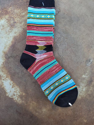 Socks - Ace - Red and Turquoise Southwestern Blanket