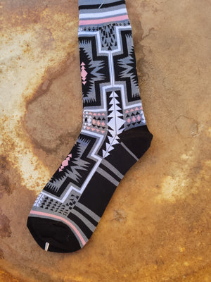 Socks - ACE - Grey and Pink Southwestern Print