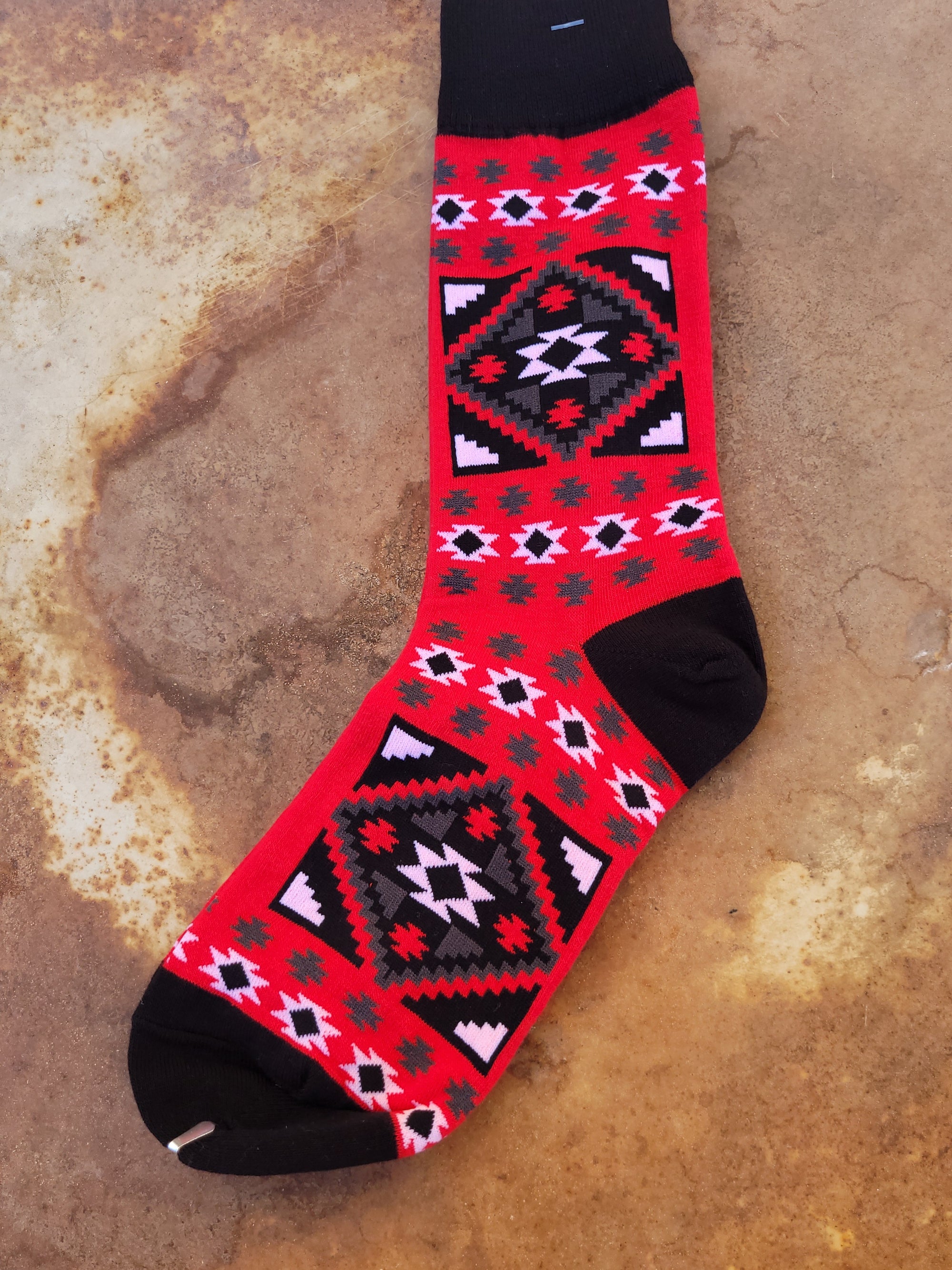 Socks - ACE - Red and Black Southwestern Print