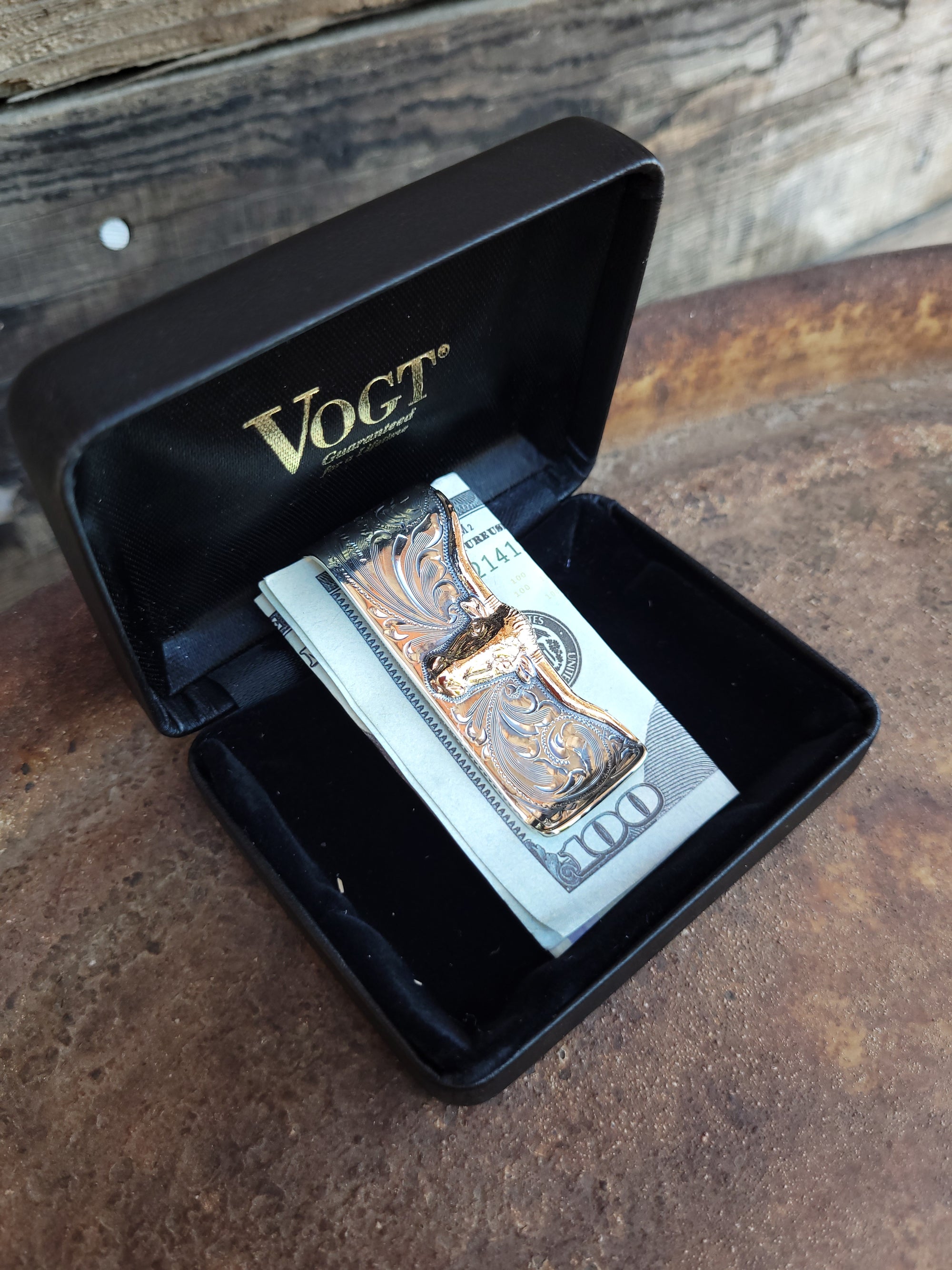 Vogt - Silhouetted Longhorn Money Clip - Allgood Custom Leather