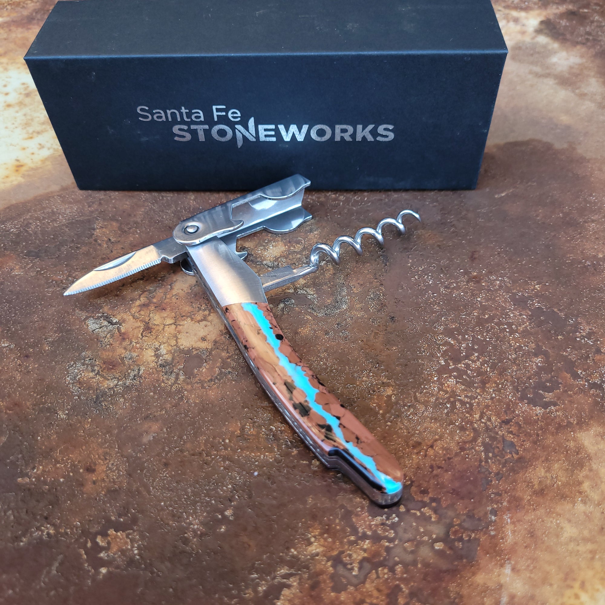 Santa Fe Stoneworks - Turquoise Veined Wine Bottle Opener and Santa Fe Stoneworks - Turquoise Veined Wine Bottle Opener and