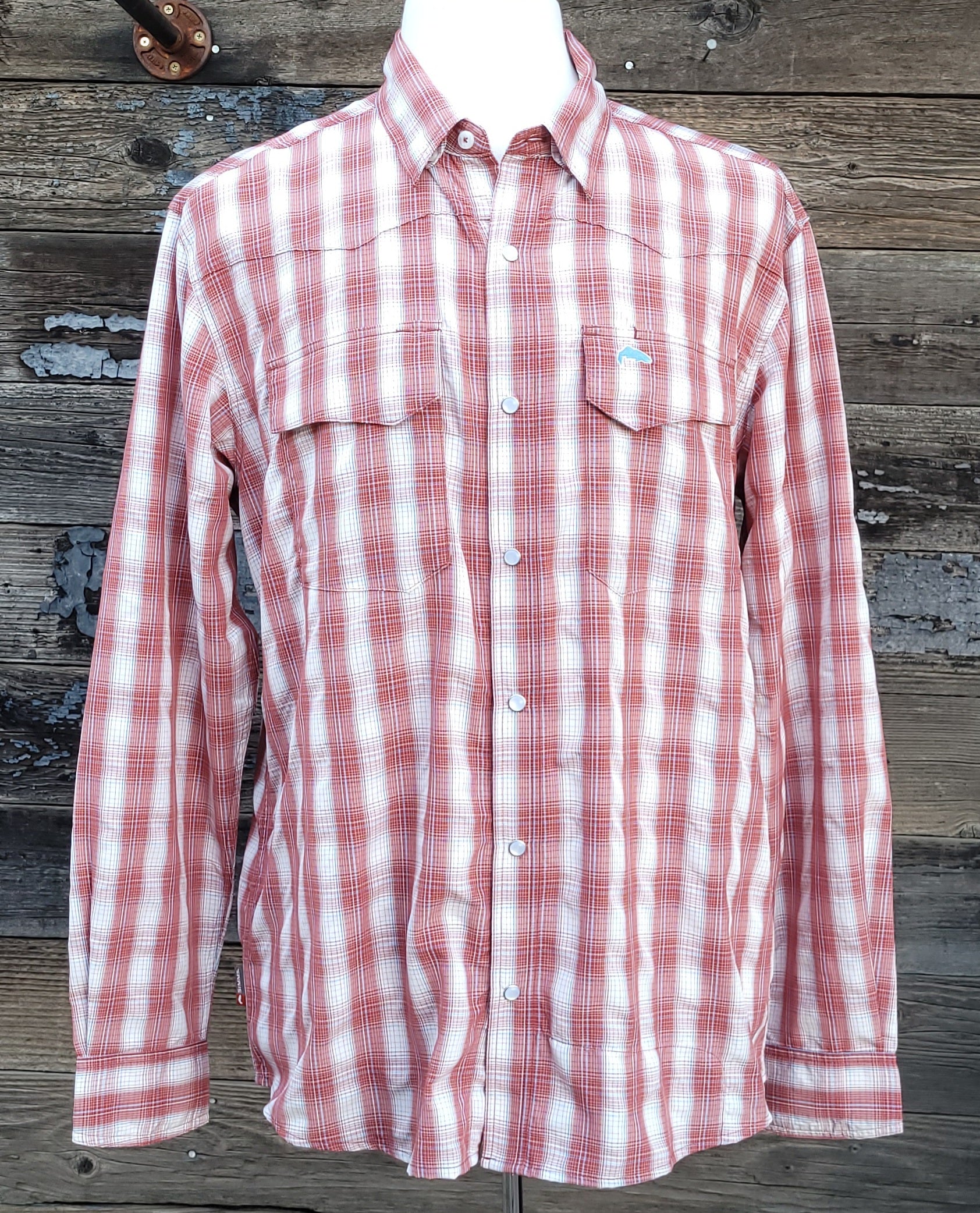 Simms - Big Sky Men's Long Sleeved Snap Shirt - Cutty Red and Bright Blue Plaid