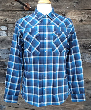 Simms - Brackett Men's Western Shirt - Bright Blue and Navy Plaid