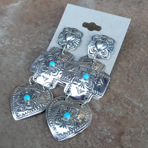 Sterling Silver Stamped 3 Tier Earrings with Campitos Turquoise