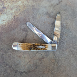 Case Knife - 00163 Amber Bone Peach Seed Jig Chrome Vanadium Trapper