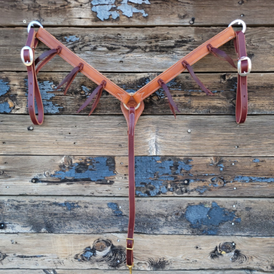 Breast Collar - 1 1/4" Harness Leather 3 Piece with Latigo Strings